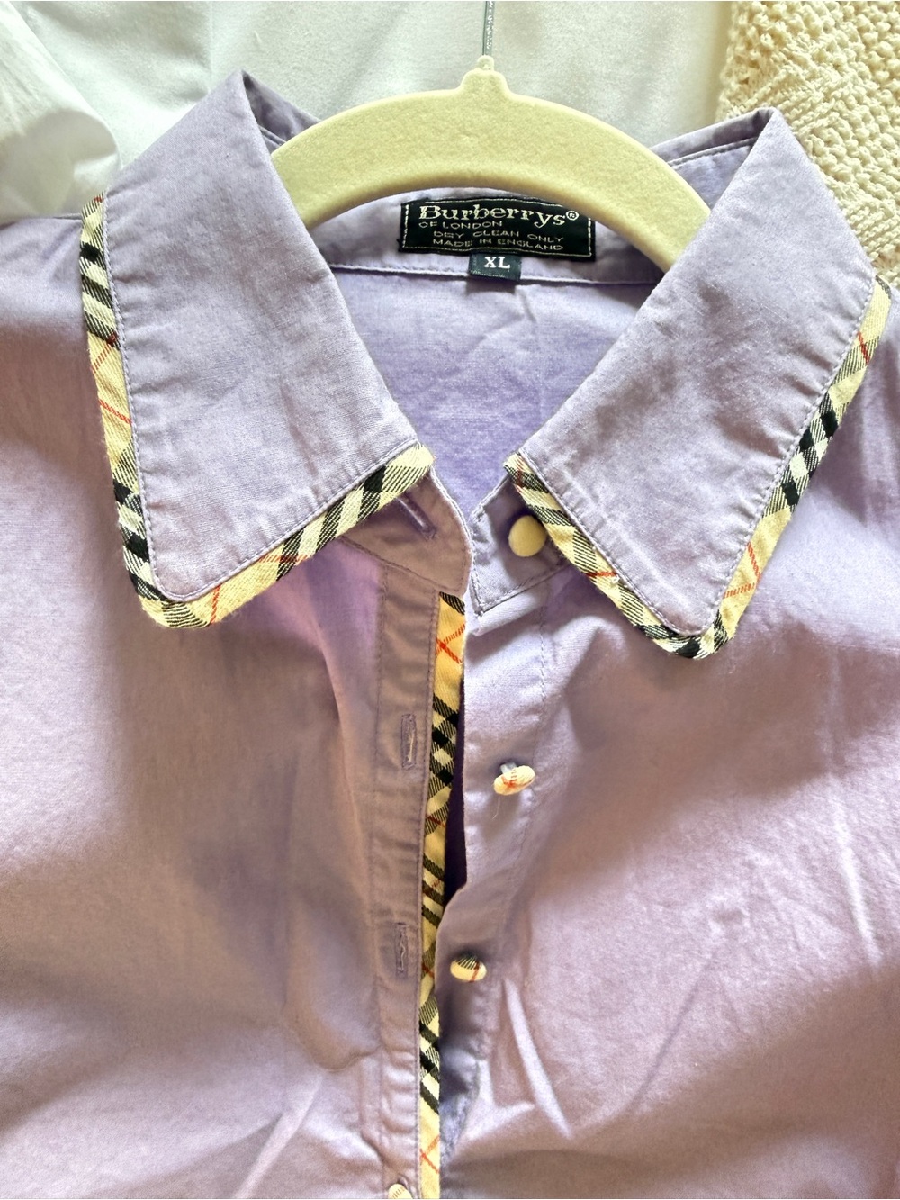 Burberry Lavender Button-Down Shirt with Check Trim - Picture 2 of 3